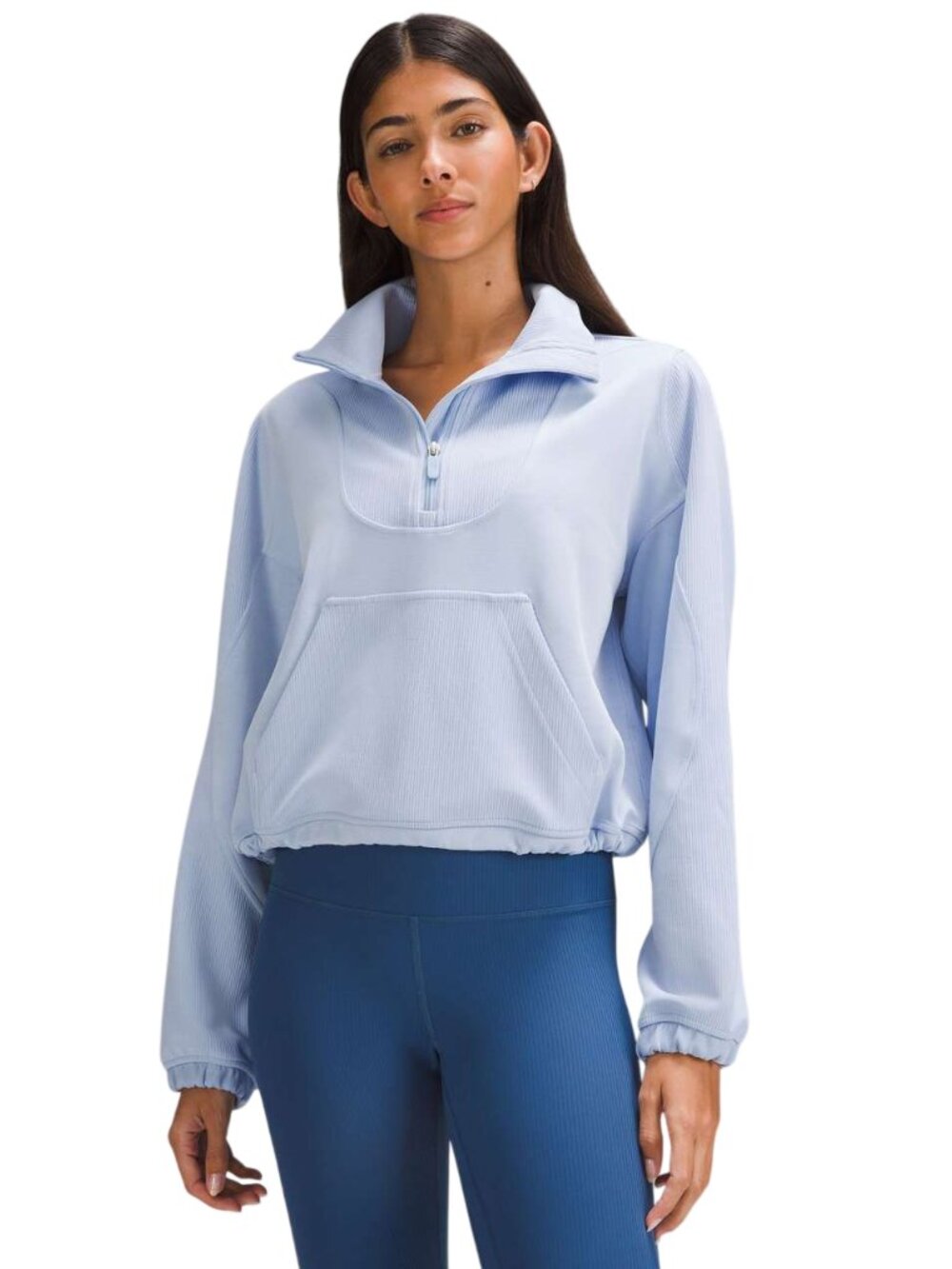 Lululemon Brushed Softstreme Ribbed Half Zip size 0 XS cropped sweatshirt Blue